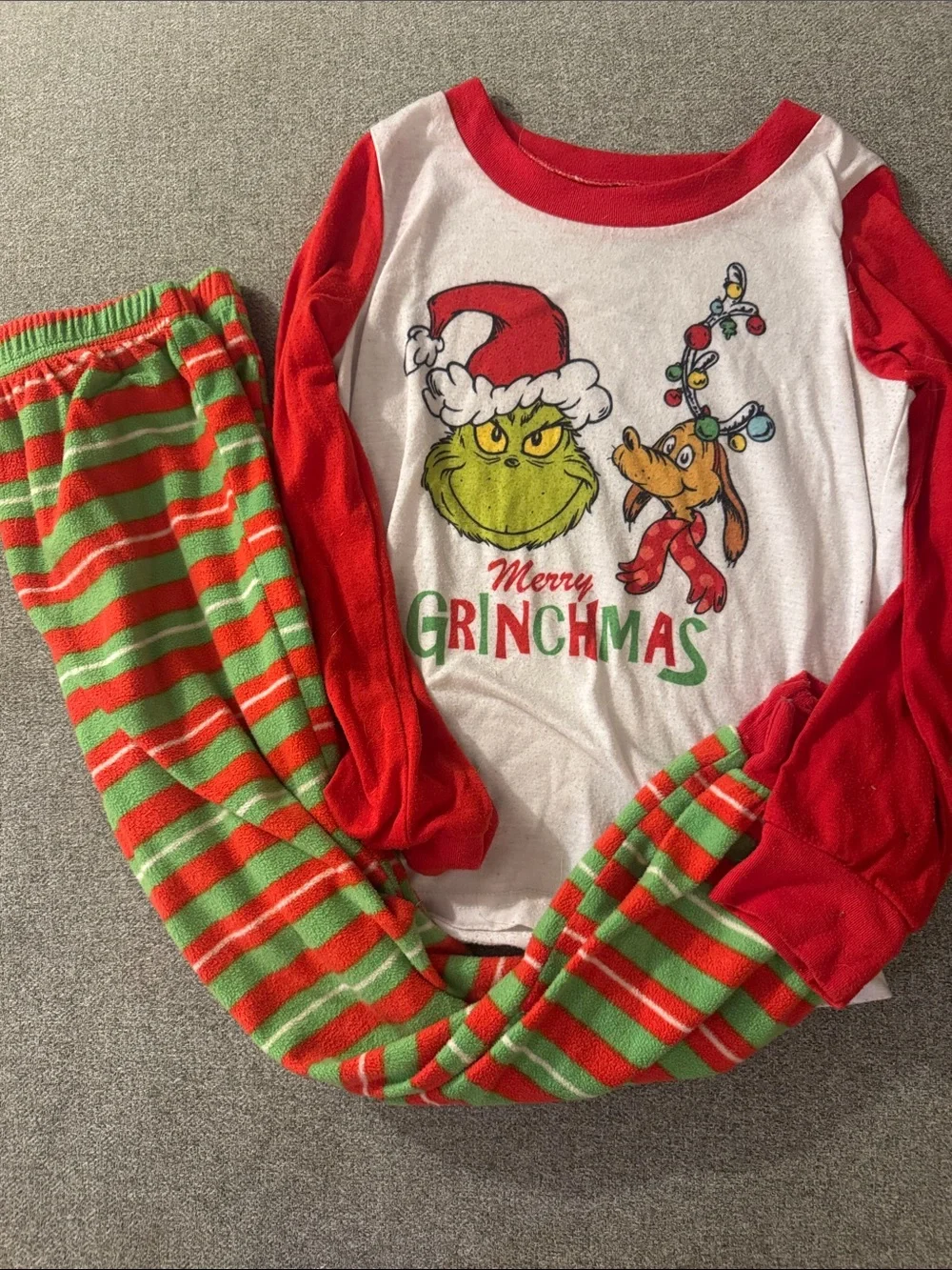 5/$15- Merry Grinchmas Kids Holiday Pajama Set - Red, Green, White